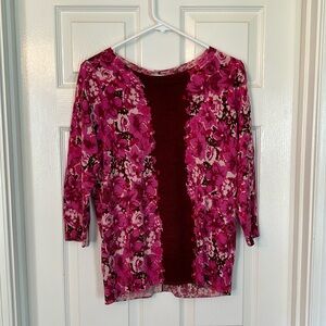 Women’s Boden Long Sleeved Pink Top With Floral Print 100% Wool Size 12